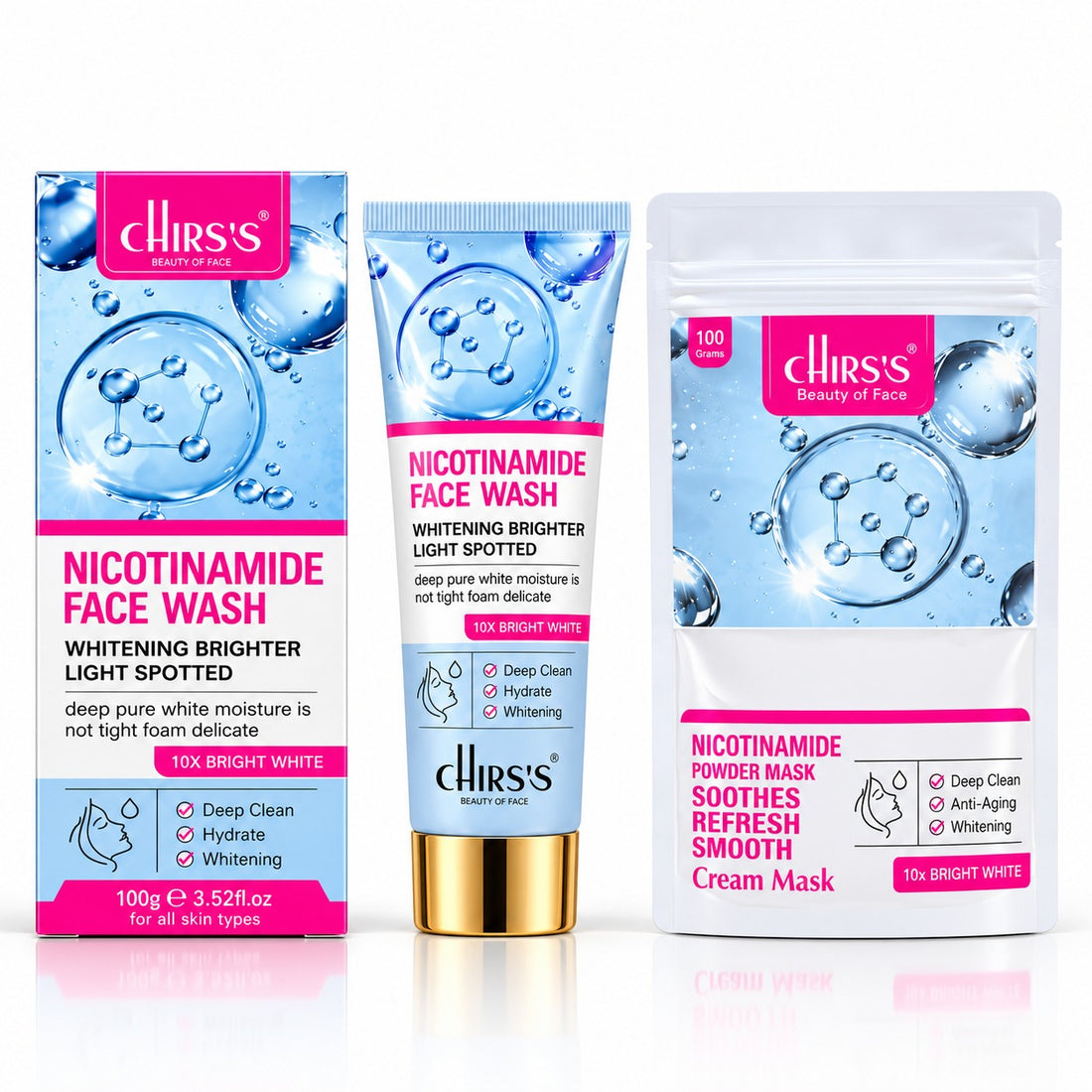 CHIRS’S Nicotinamide face wash 100g and Nicotinamide face mask 100g, pack of 2