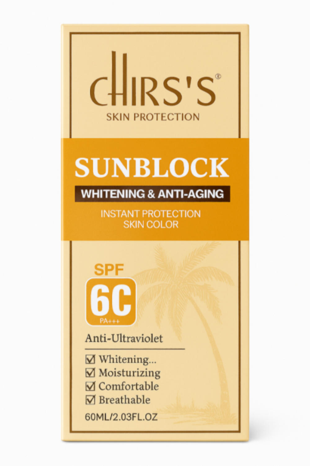 Chirss's Sunblock SPF 6C – Whitening & Anti-Aging | Moisturizing, Breathable, Instant UV Protection (60ml)