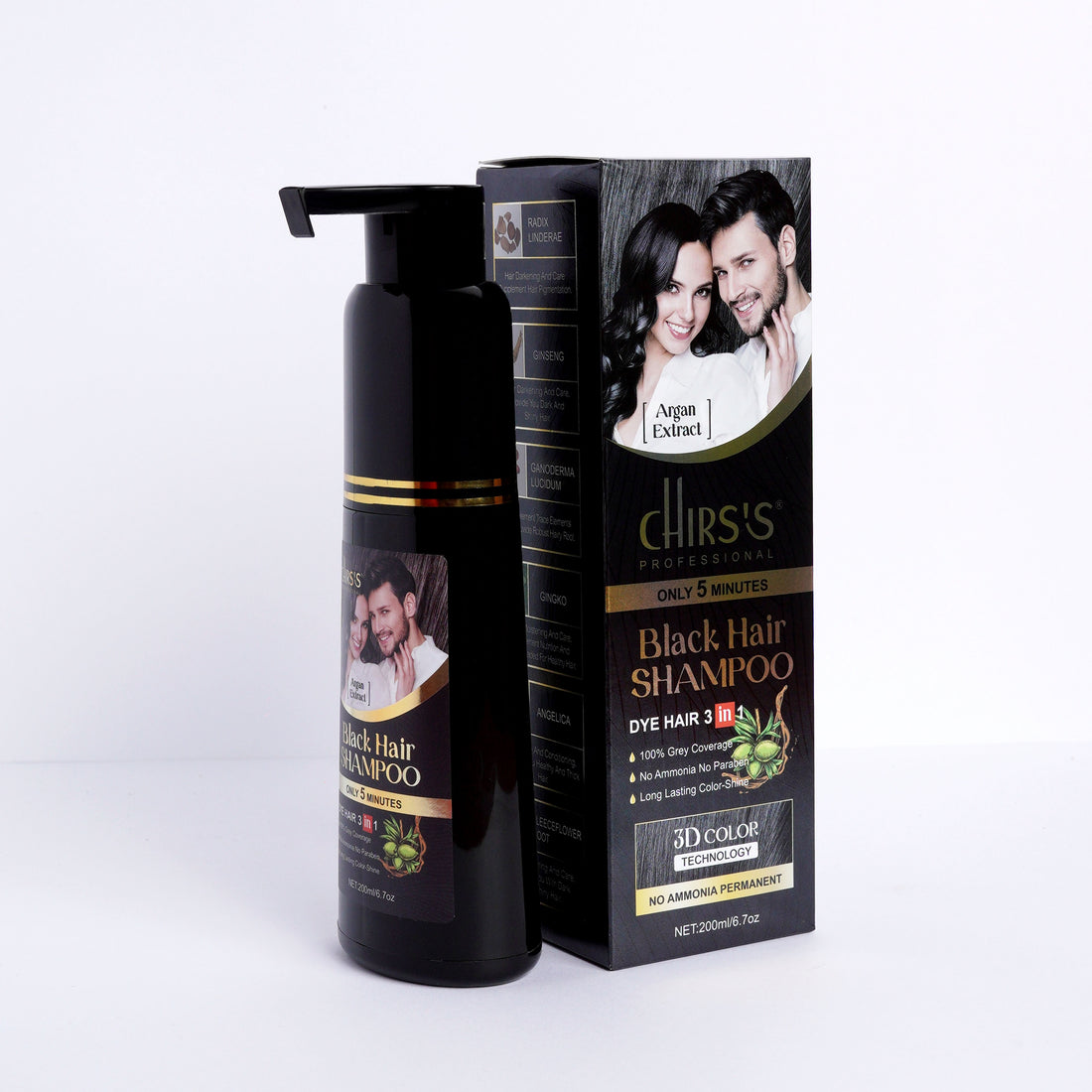 Chirs Professional Hair Color Shampoo 3 in 1 For Hair , Beard And Moustache