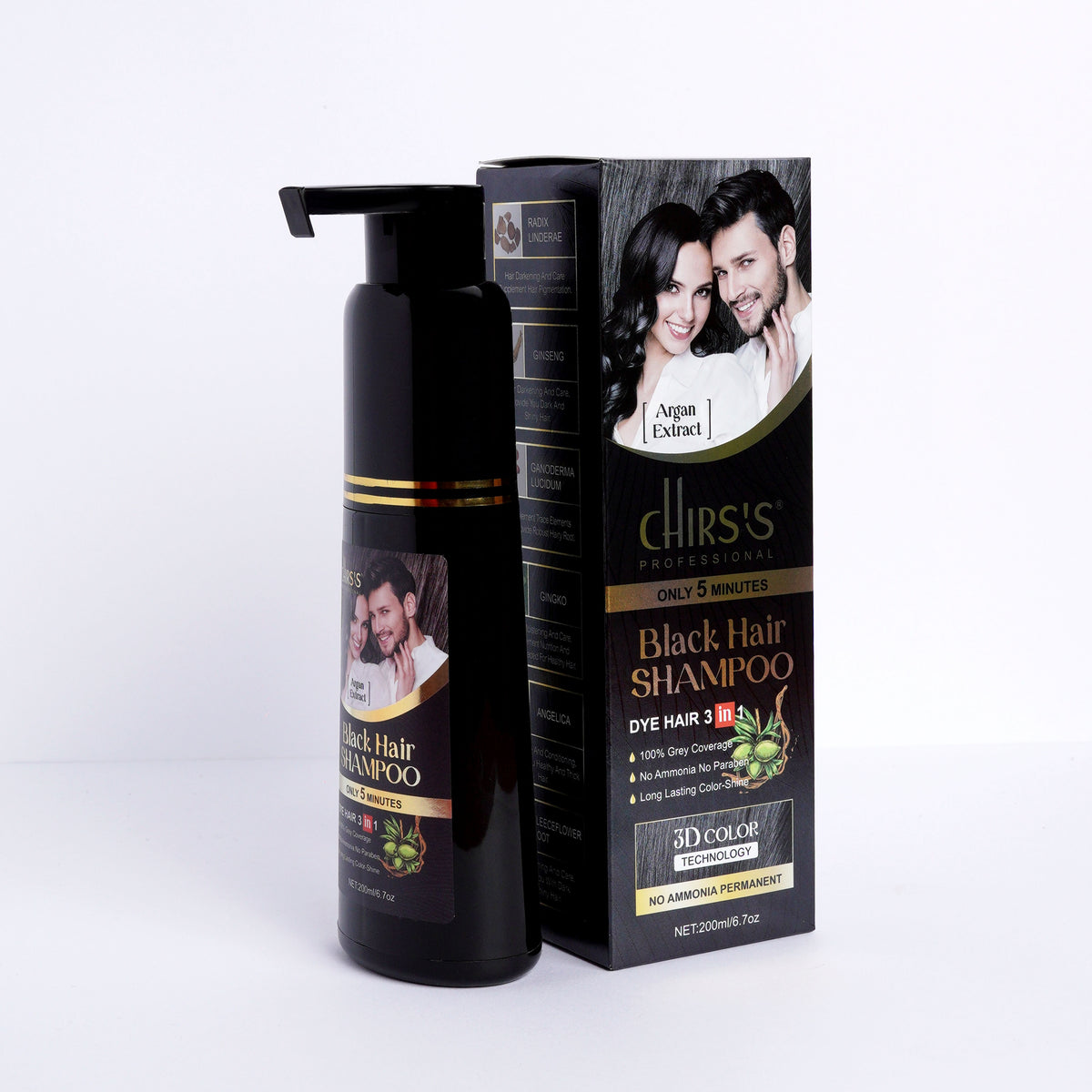 Chirs Professional Hair Color Shampoo 3 in 1 For Hair , Beard And Moustache 200ml-black