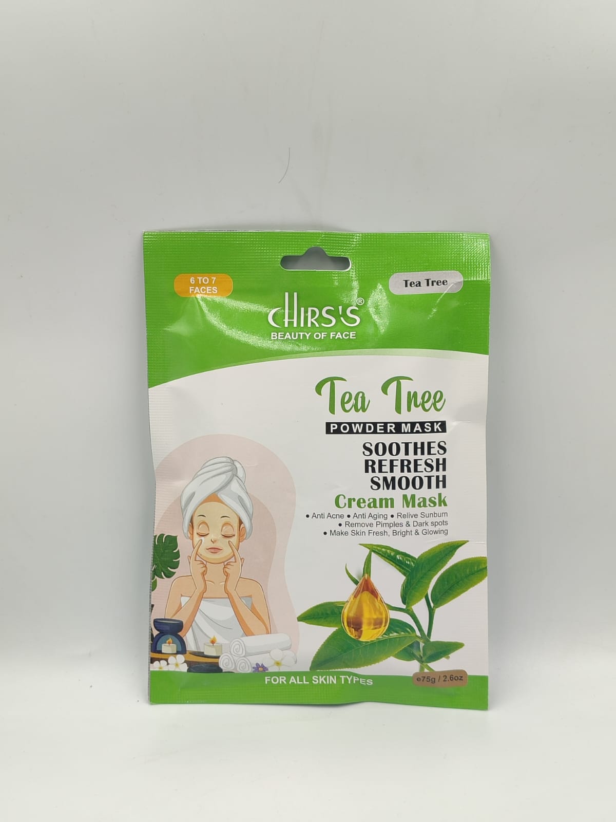 Chirs Tea Tree Powder Mask Soothes Refresh & Smooth Skin -75GM