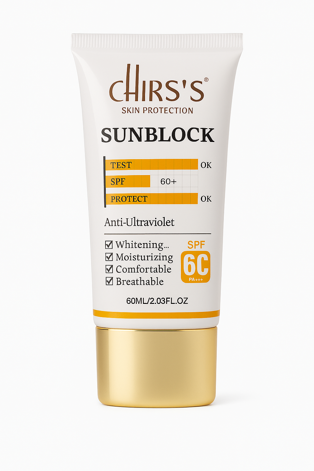Chirss's Sunblock SPF 60 – Whitening & Anti-Aging | Moisturizing, Breathable, Instant UV Protection (60ml)