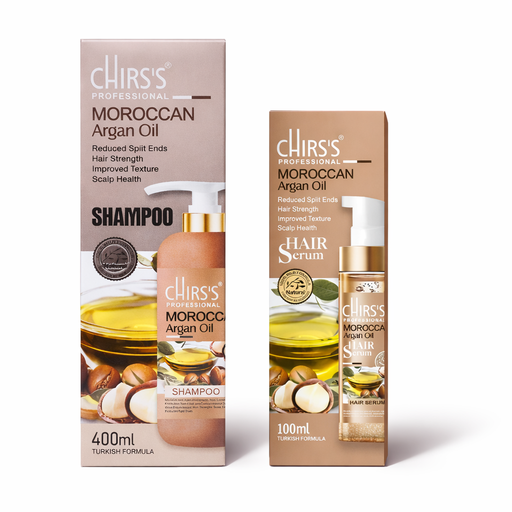 Chirs's Moroccan Argan Oil Shampoo + Hair Serum Bundle (2 Pcs)