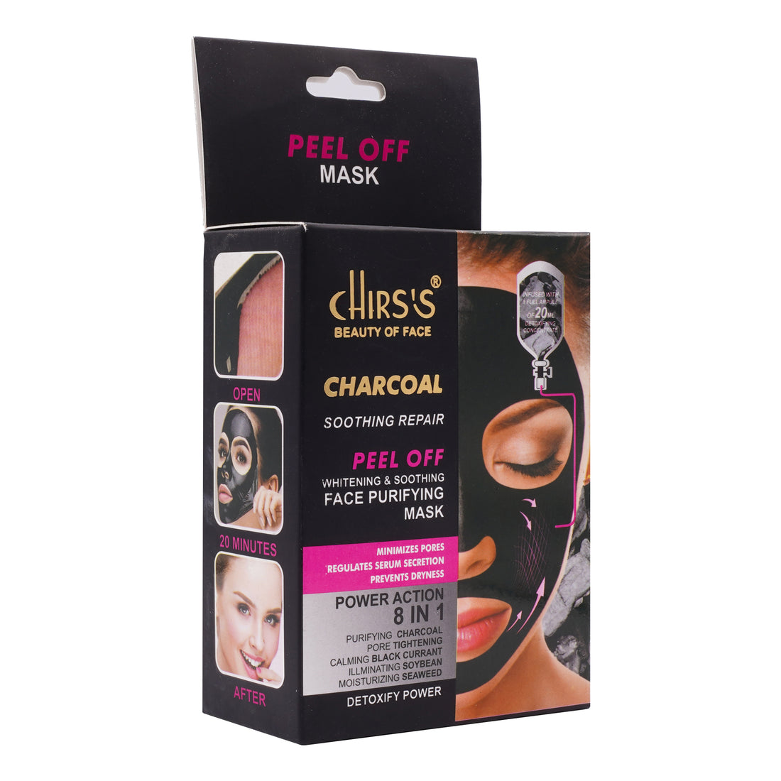 Chirs's Charcoal Soothing Repair Peel Off Face Purifying Mask 8 in 1 Power Action