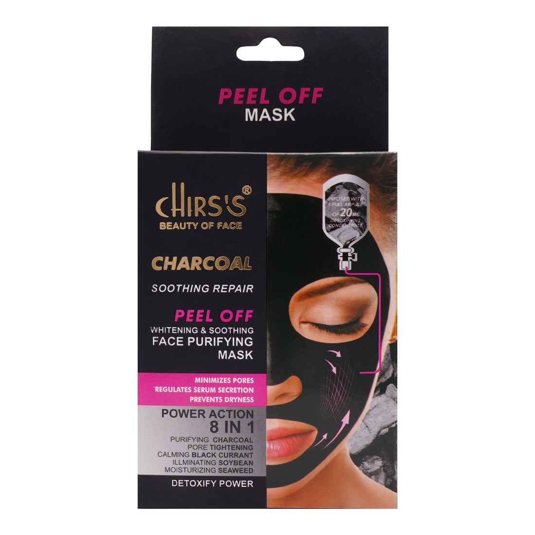 Chirs's Charcoal Soothing Repair Peel Off Face Purifying Mask 8 in 1 Power Action