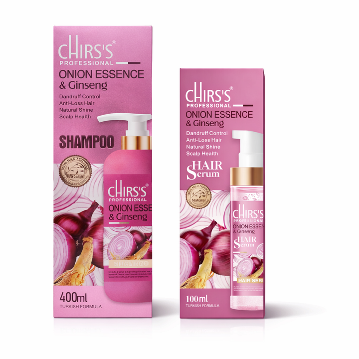 Chirs's Onion Essence & Ginseng Shampoo + Hair Serum Bundle (2 Pcs)