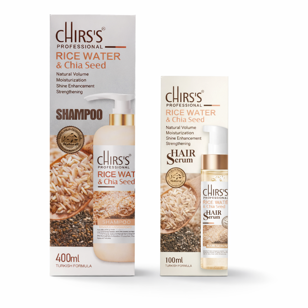 Chirs's Rice Water & Chia Seed Shampoo + Hair Serum Bundle (2 Pcs)
