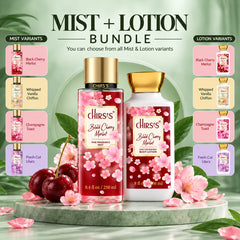 CHIRS’S body mist and lotion bundle with Black Cherry Merlot, Whipped Vanilla Chiffon, Champagne Toast and Fresh Cut Lilacs fragrance range