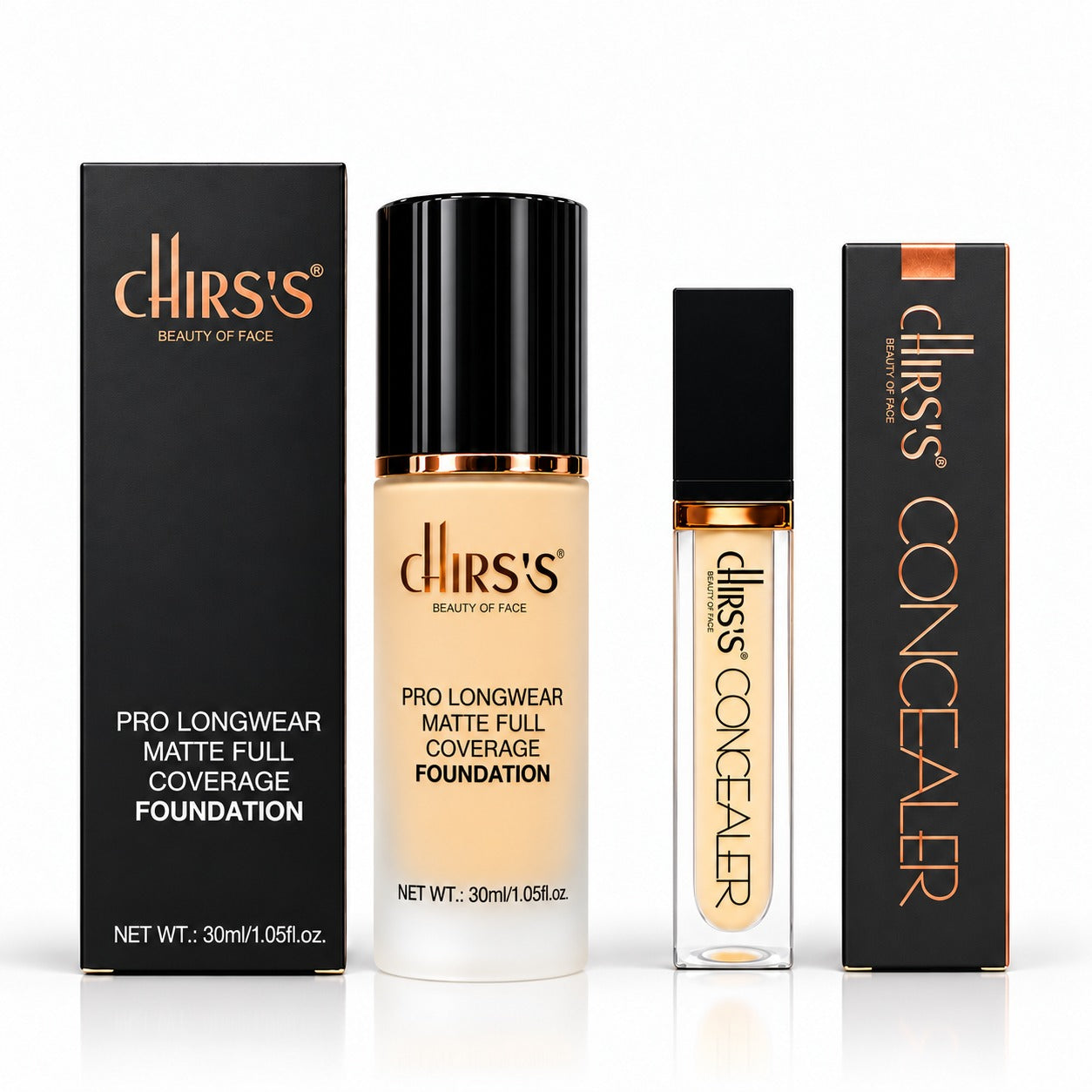 CHIRS’S 30ml Pro Longwear Matte Full Coverage Foundation and concealer, pack of 2