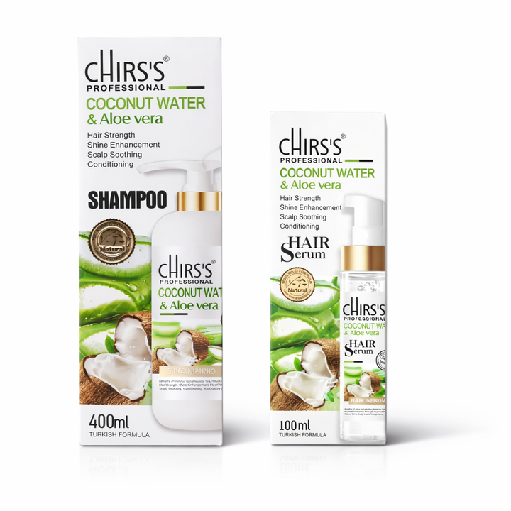 Chirs's Coconut Water & Aloe Vera Shampoo + Hair Serum Bundle (2 Pcs)