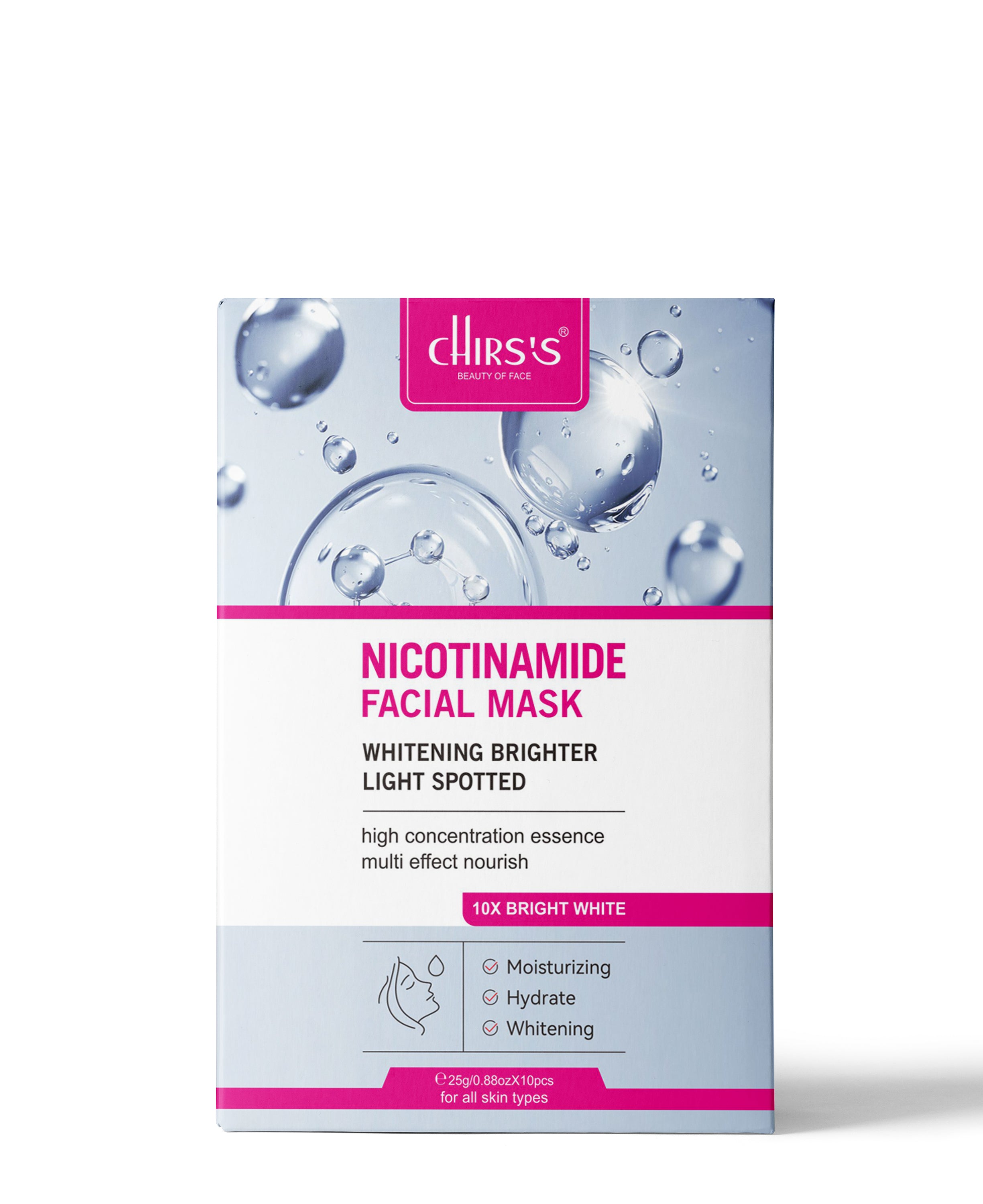 CHIRSS Nicotinamide Facial Mask | Whitening, Brightening & Spot Lightening | Hydrating & Moisturizing Sheet Mask
