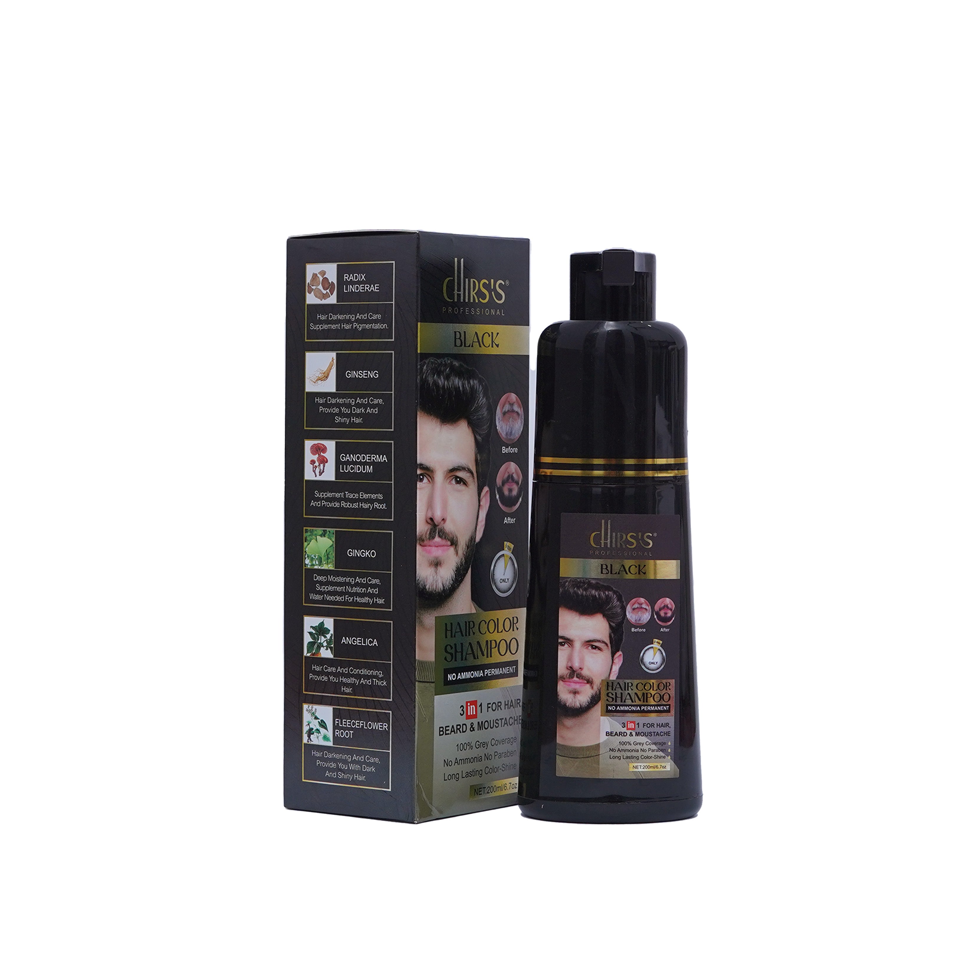 Chirs`s Professional Hair Color Shampoo With Argan Extract(Black)