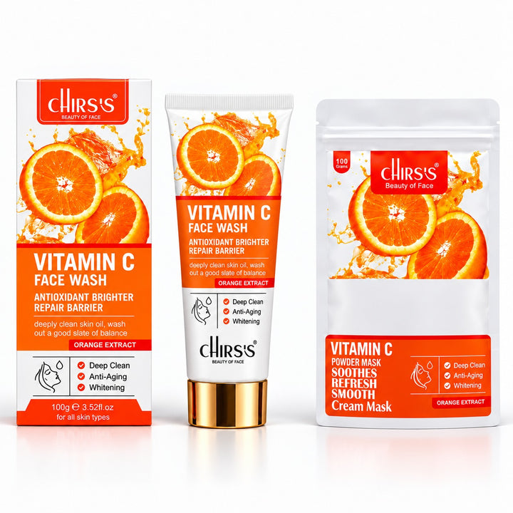 CHIRS’S Vitamin C face wash 100g and Vitamin C face mask 100g with orange extract, pack of 2