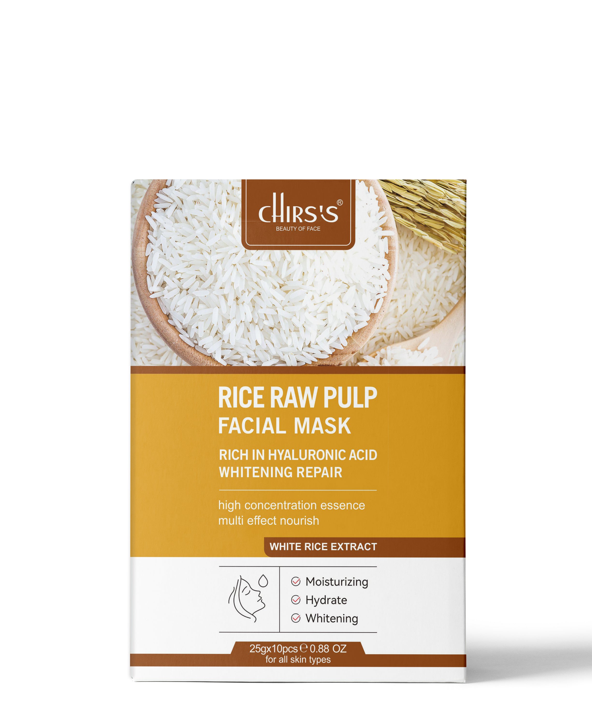CHIRSS Rice Raw Pulp Facial Mask | Hyaluronic Acid & White Rice Extract | Whitening, Moisturizing & Skin Repair