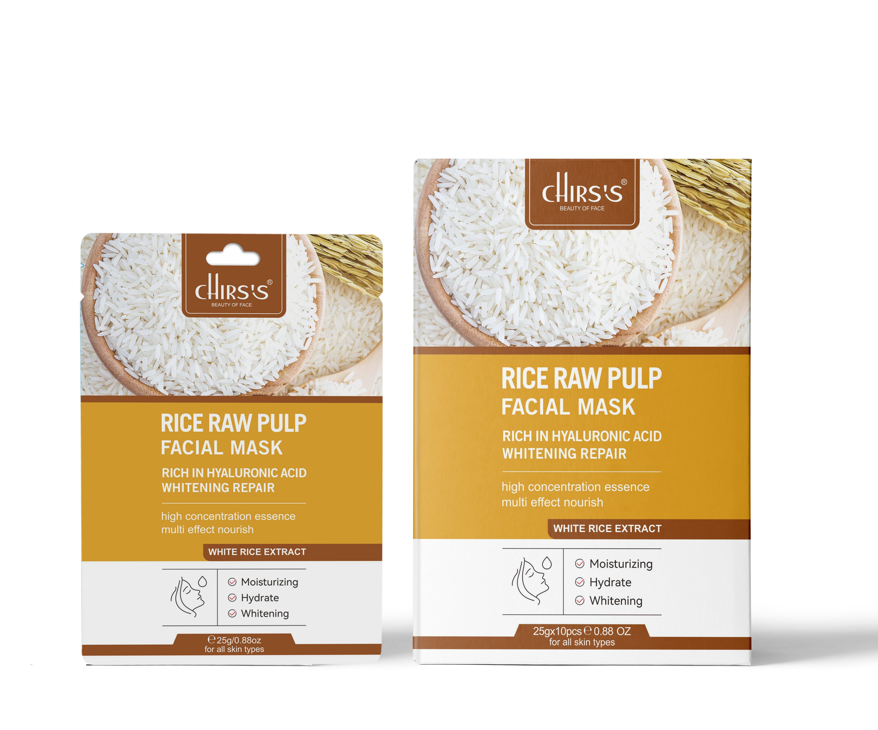 CHIRSS Rice Raw Pulp Facial Mask | Hyaluronic Acid & White Rice Extract | Whitening, Moisturizing & Skin Repair