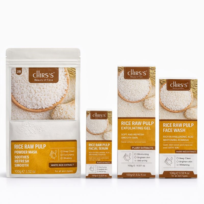 Chirs's 4PCS Rice Raw Pulp Skincare Kit – Brighten, Hydrate & Glow