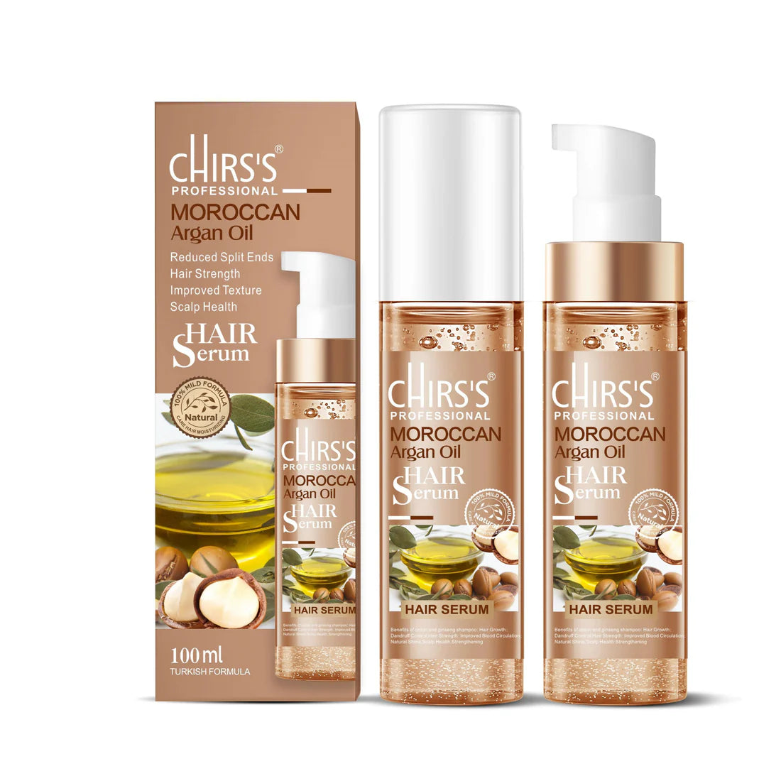 Chirs's Moroccan Argan Oil Shampoo + Hair Serum Bundle (2 Pcs)