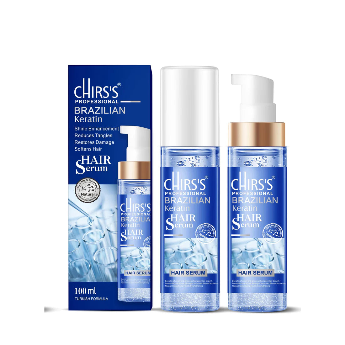 Chirs's Brazilian Keratin Shampoo + Hair Serum Bundle (2 Pcs)