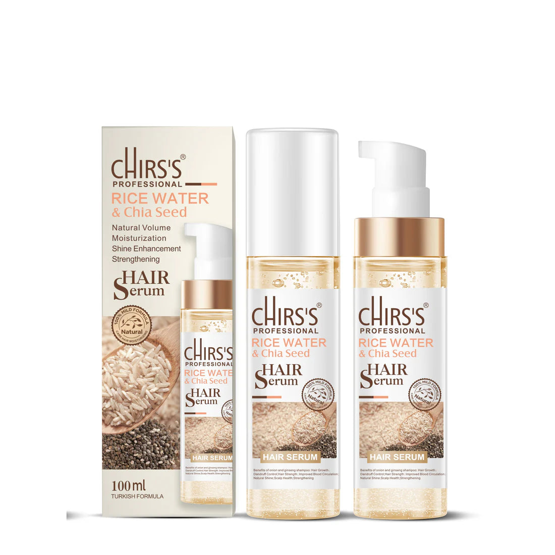 Chirs's Rice Water & Chia Seed Shampoo + Hair Serum Bundle (2 Pcs)